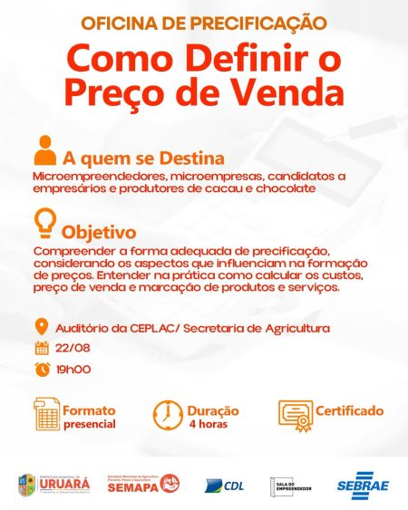 22/08 ás 19:00h – Oficina de Precificação